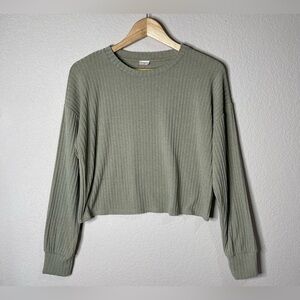Wilfred Oversized Crop Ribbed Long Sleeve Sage Green Top Medium